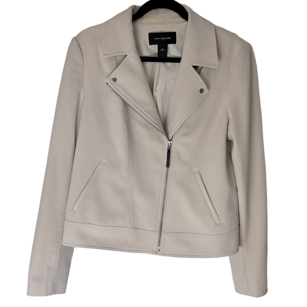 Ann Taylor Twill Moto Jacket in Soft Buff Beige